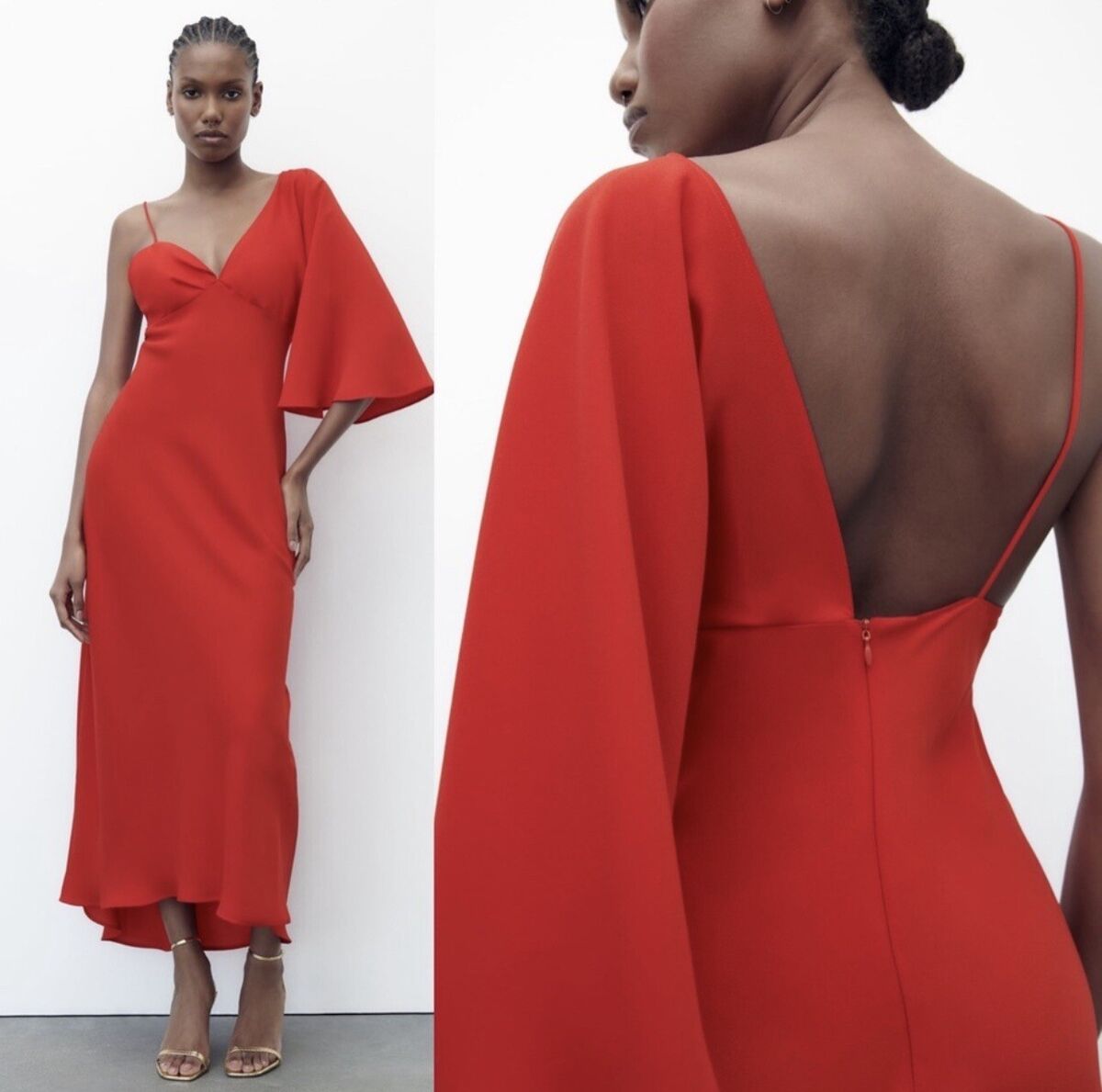 ZARA NWT SIZE S WOMAN SS23 RED ASYMMETRIC MIDI DRESS REF ZARA NWT SIZE S WOMAN SS23 RED ASYMMETRIC MIDI DRESS REF