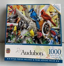 MasterPieces 1000 pc Audubon Jigsaw Puzzle BACKYARD BIRDS 31978 w/Poster Linen