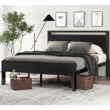 14 Inch Full Size Metal Platform Bed Frame with Wooden Headboard and Footboard
