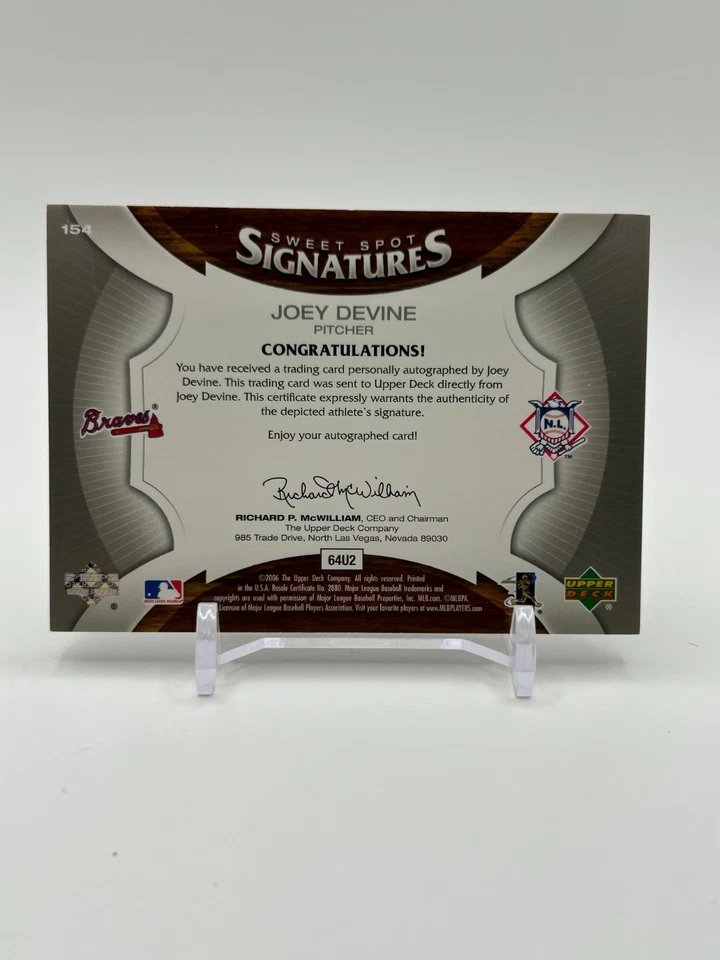 2006 Upper Deck Sweet Spot Signatures Joey Devine Auto 254/275 #154 RC - Image 2 of 2