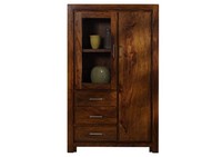 Vitrine Klein Massiv 3 Schubladen Highboard Schrank Sheesham Braun Massivholz