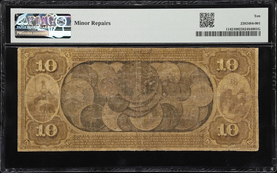 San Francisco, CA $10 1870 Fr. 1142 First National Gold Bank #1741 PMG VG 10 - Image 2 of 2