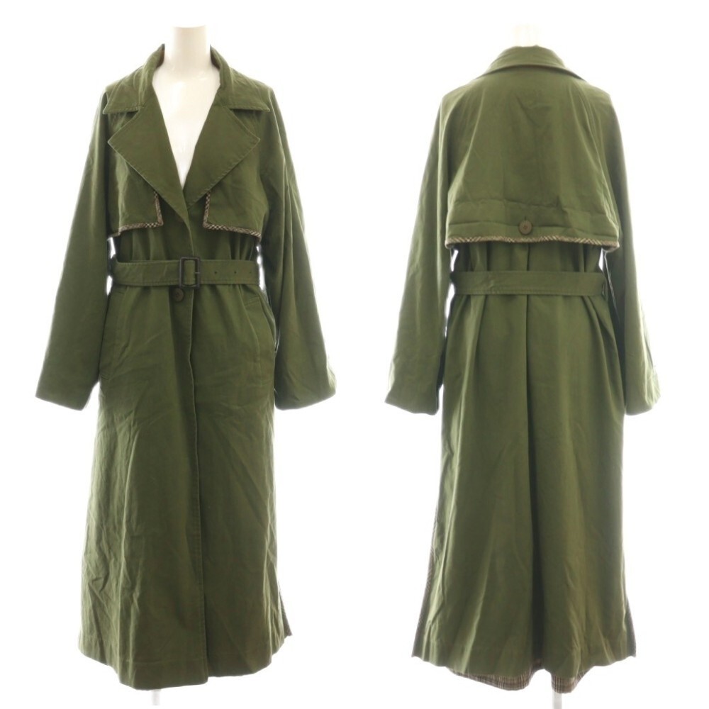 Ameri VINTAGE Reversible Trench Coat Check Khaki … - image 1