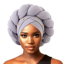 Women's African Turban Head Wrap Pre-Tied Twisted Beanie Cap Headwear Turbans