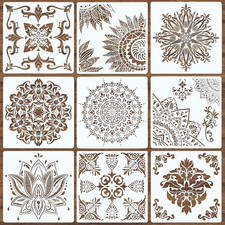 Mandala Stencils, 9 Pack Large Reusable Painting Templates 12X12 Inch