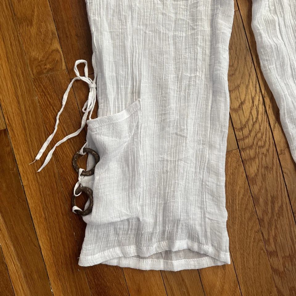 VTG Y2K White Linen Style Sz Medium Capri Pants with bow detail elastic waist - Image 2 of 4