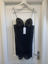 Stella McCartney Black Broderie Anglaise Twill Mini Dress UK 12 IT 44 NWT