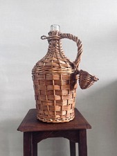 Vintage Wicker Covered Demijohn Bottle –  Handwoven Cane Carboy,
