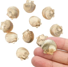 10pcs Glittering Seashells Shaped Buttons, Decorative 0.7087 inches, Yellow 