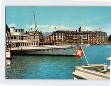 Postcard Boats Quay With Bridge & Rue du Mont Blac Geneva Switzerland