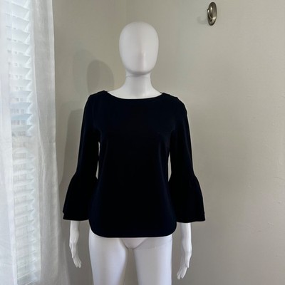 Akris Punto Bell Sleeve Black Elegant Top Size 6 Minimalist 3/4 Sleeve Designer