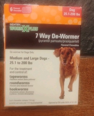Sentry WormXplus. 7 Way De-Wormer, Medium & Large Dogs.25.1-200 lbs.Exp. 07/2027