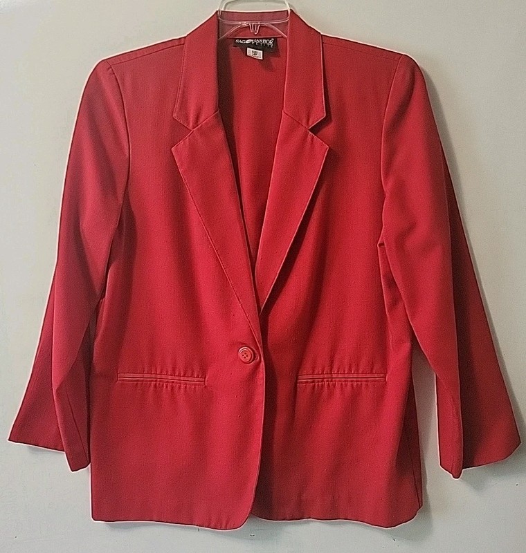 Sag Harbor~Women’s 14P Blazer~Red~One Button 50% Polyester 50% Rayon No Pockets 