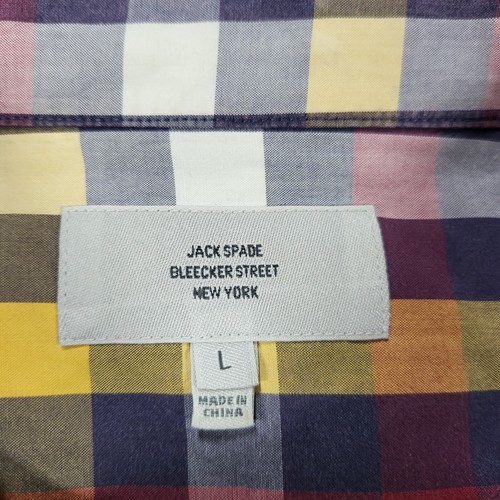 Jack Spade Shirt Mens Large Red Yellow Plaid Cotton Long Sleeve Button-Up Flaws - Picture 2 of 19