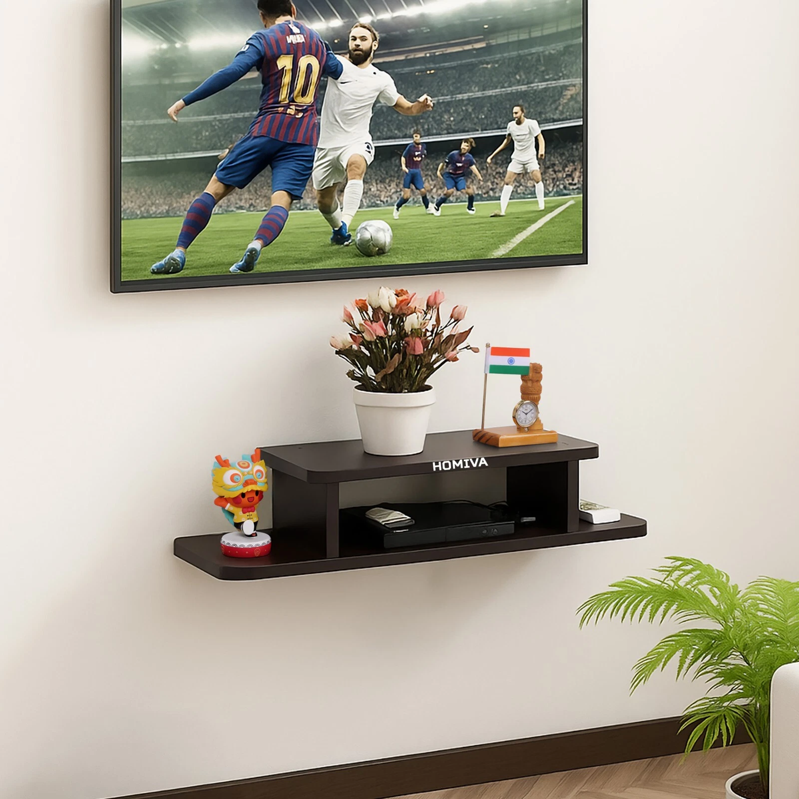 HOMIVA DIY Wall-mounted dual-layer wooden shelf - Dark Brown
