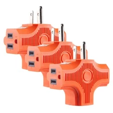 3 PACK 3 Way Plug Adapter 3 Plug Wall Adapter 3 Prong Grounded 15A 1875W Outdoor
