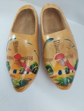 Vintage Dutch Wooden Clogs Shoes Natural Windmill Carved Set Abt Sz 7.5