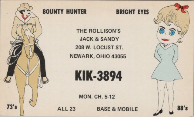 CB radio QSL postcard cowboy comic Jack Sandy Rollison 1970s Newark Ohio