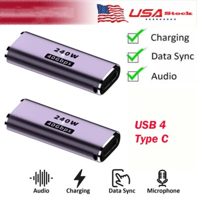2X USB 4 Type C Female to Female Adapter Coupler 240W 40Gbps 8K for Thunderbolt