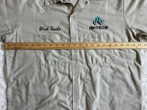 Vintage Office Space Initech "Work Sucks" Men's Work Shirt Red Kap Y2K VTG sz L - 第 6/8 張圖片
