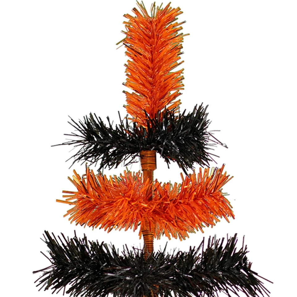Halloween Themed Orange and Black Layered Tinsel Christmas Tree Stand Included - Image 2 of 4