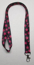 Black with Magenta STARS LANYARD KEY CHAIN Ring Keychain ID Holder NEW