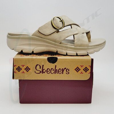 Skechers Easy Going Sundown Slip On Slide Vegan Relaxed Fit Sandals Taupe 6.5