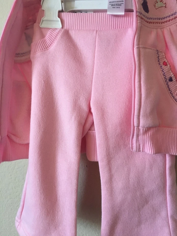 Disney Rosa Princesa Corazón Bordado Niñas’ Cremallera Sudadera con Capucha Pantalones Conjunto Talla 12M Foto 3 de 4