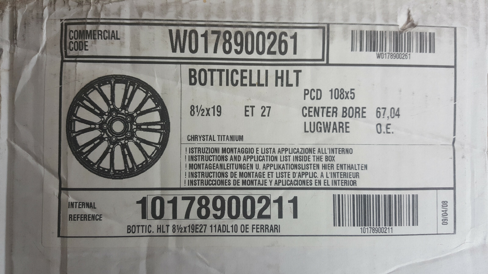 OZ RACING Botticelli HTL 8.5x19 5x108 ET27 OE FERRARI 