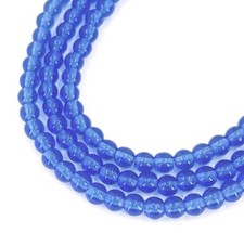100 Czech Sea Glass Round Beads - Sapphire 4mm