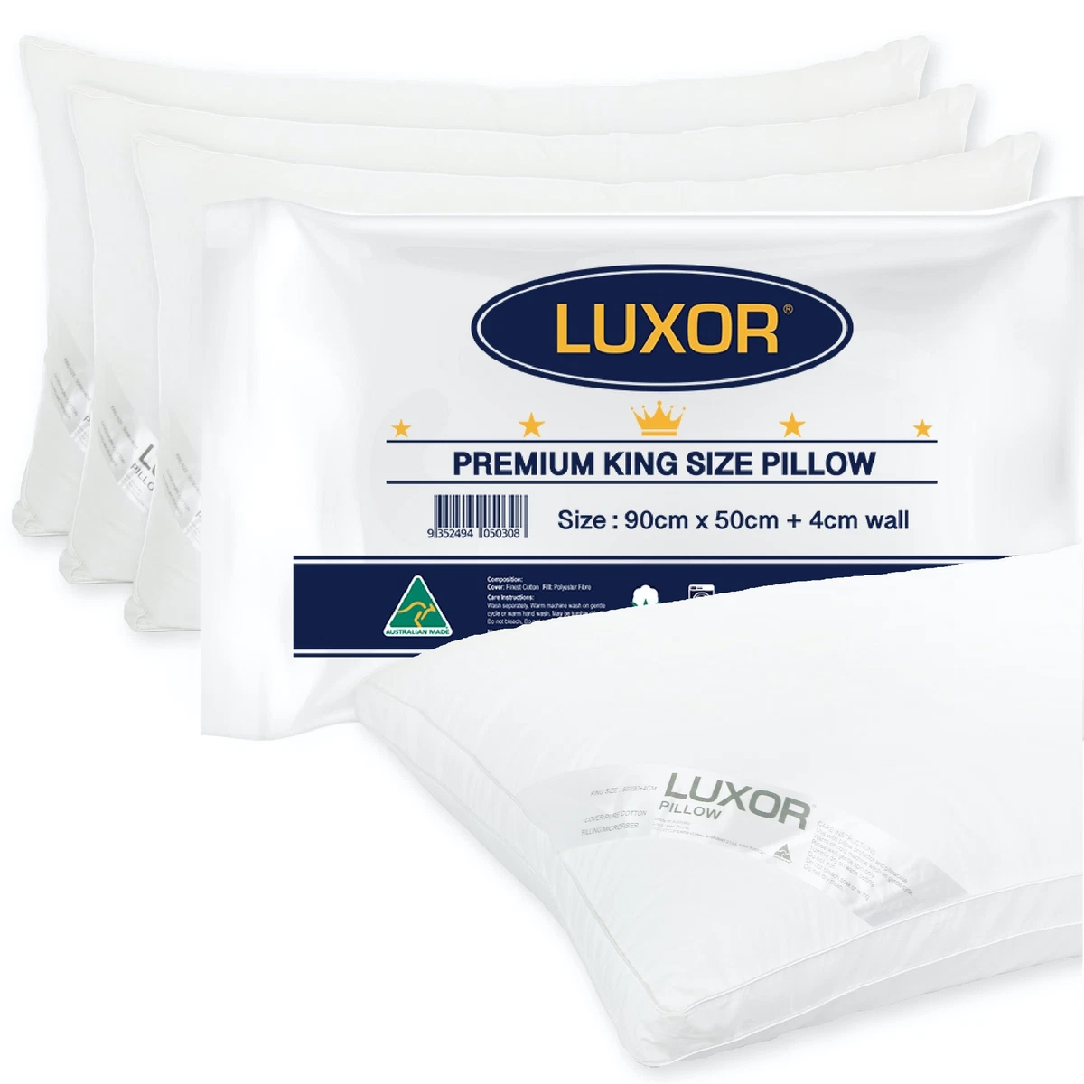 Luxor Australian Made Hotel King Size Pillow with 4cm Wall Four