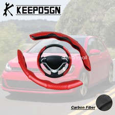 For Vw Volkswagen Polo Jetta 15 Carbon Fiber Red Steering Wheel Cover Leather