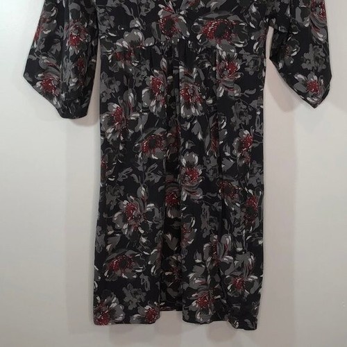 Garnet Hill Gray Grey Red Large Floral Dress V Neck Small Swingy Babydoll S - Picture 8 of 11