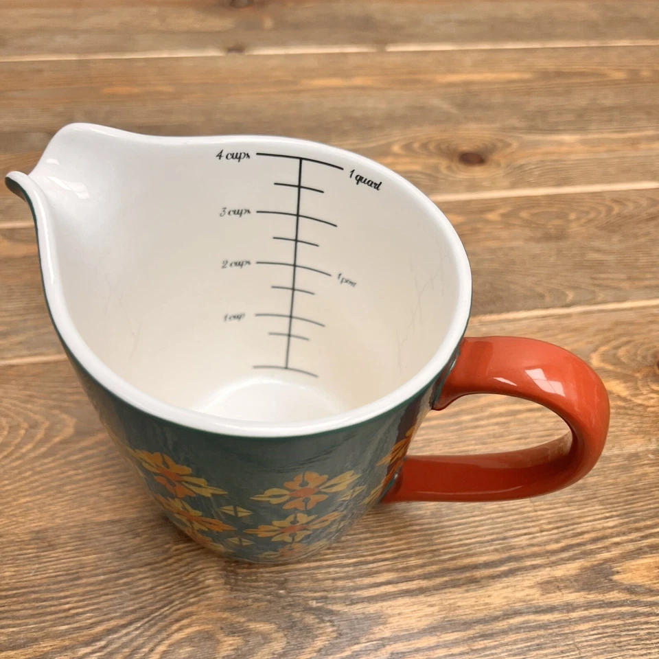 Pioneer Woman Vintage Geo Dot Harvest Green 1 Qt. Measuring Cup Pitcher 4 Cups - Image 3 of 4