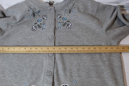 Bonnie Evans Gray Floral Embroidered Button-up Jersey Knit Cardigan Women's 2X - Picture 9 of 10