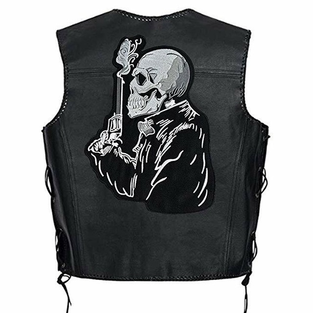 Gun Man Large Biker Motorcycle Back Patches for Jacket Vest Accessories