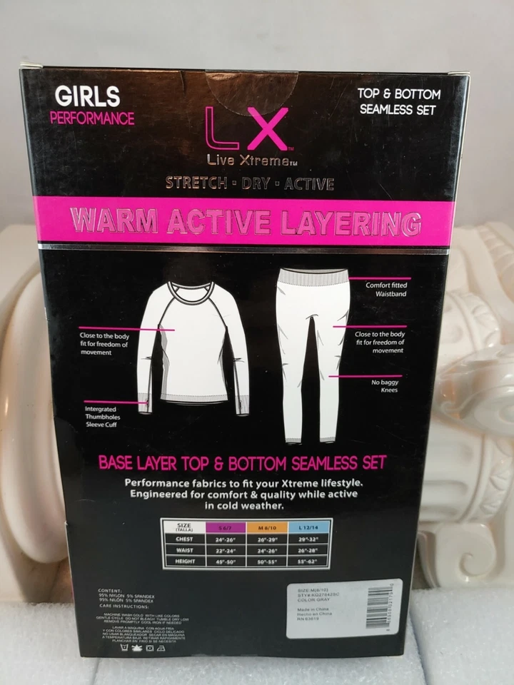 NIÑAS Top y Pantalones Capa Base 2 PIEZAS MEDIO 8/10 GRIS Live Xtreme Térmico Secado Rápido Foto 2 de 4