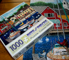 Jigsaw Puzzle 1000 Pieces Dock Sailboats Dog Swans Church Shops Kids Complete