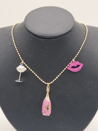 Betsey Johnson Going All Out Champagne Bottle Charm Gold Pendant Necklace