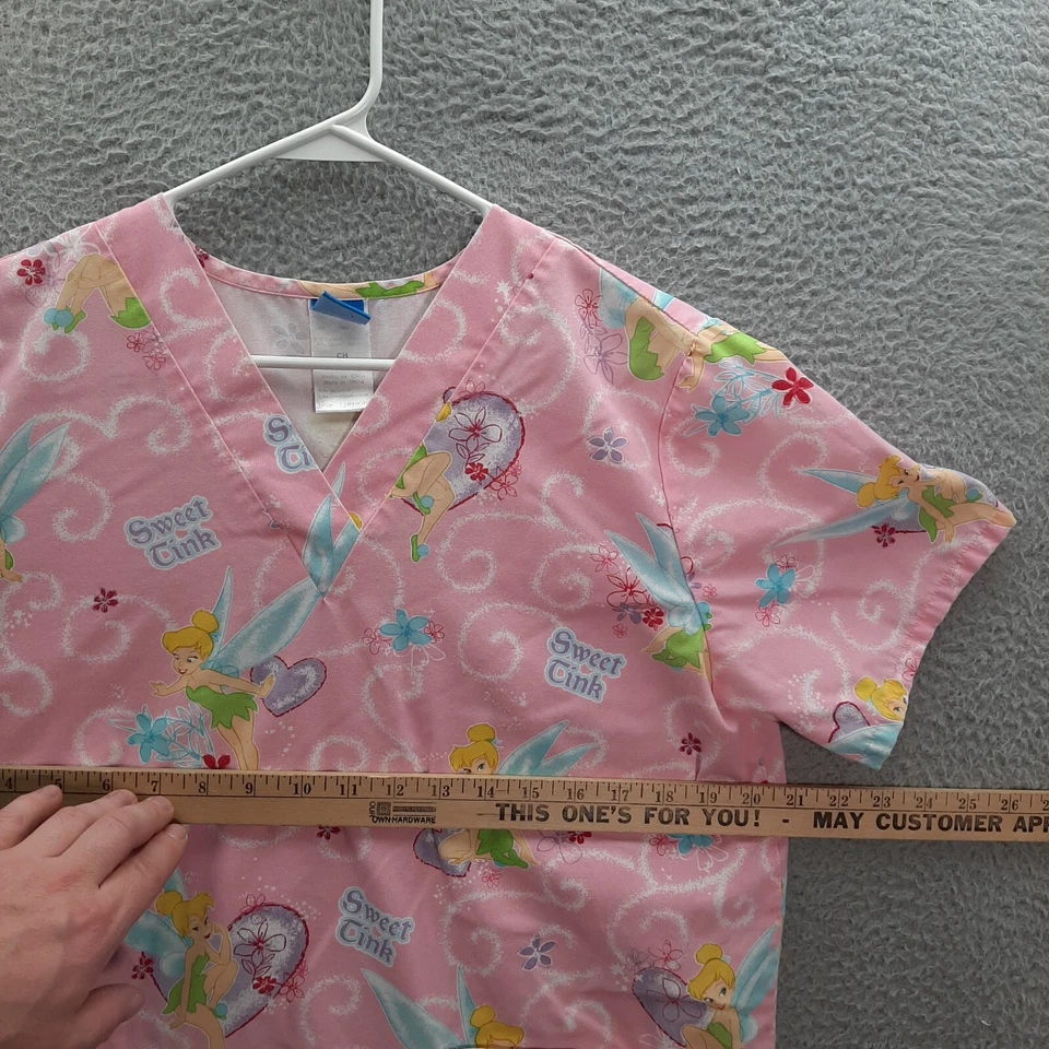 Blusa Médica Disney Para Mujer Pequeña Rosa Campanilla Enfermera Veterinario Dental Foto 3 de 4