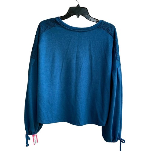 Xhilaration Women's Cropped Top Blouse Lace Shoulder Long Sleeve Blue Size M - Picture 10 of 14
