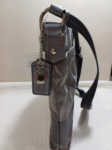 Coach Signature Csnvas Logo Crossbody File Bag F-20430 Gray Silver Adjast NewWT - Picture 3 of 24
