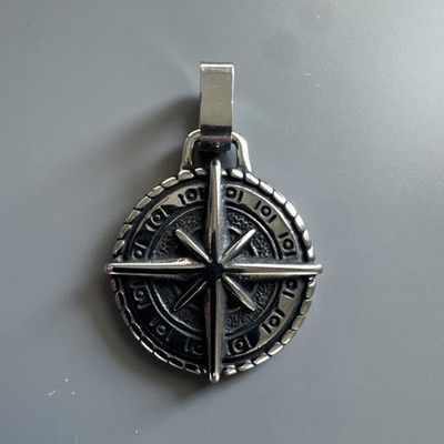 Viking Compass ''North Star'' or ''Nautical Star  Silver Tone Pendant 24  Chain