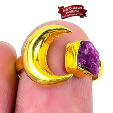 Pink Tourmaline Gemstone Solid Sterling Silver Gold Vermeil Statement Ring US 7