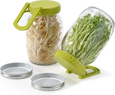 Complete Sprouting Kit - 2 Large Wide-Mouth Mason Jars 32 Oz, 2 Foldalbe Screen 