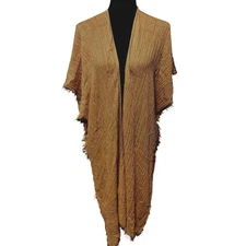 Melrose And Market Frayed Hem Cardigan Duster Tan One Size Hippie Boho Oversized