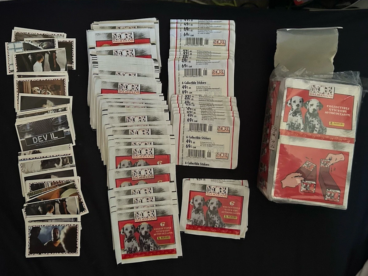 1996 panini 101 Dalmatians Sticker Packs x50 Plus Extra Stickers Box Damaged