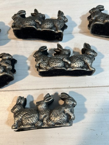 Sechs Vintage Zinn Kaninchen Häschen Tischkartenhalter, Bild, Buffet Essen Karte. - Bild 6 von 11