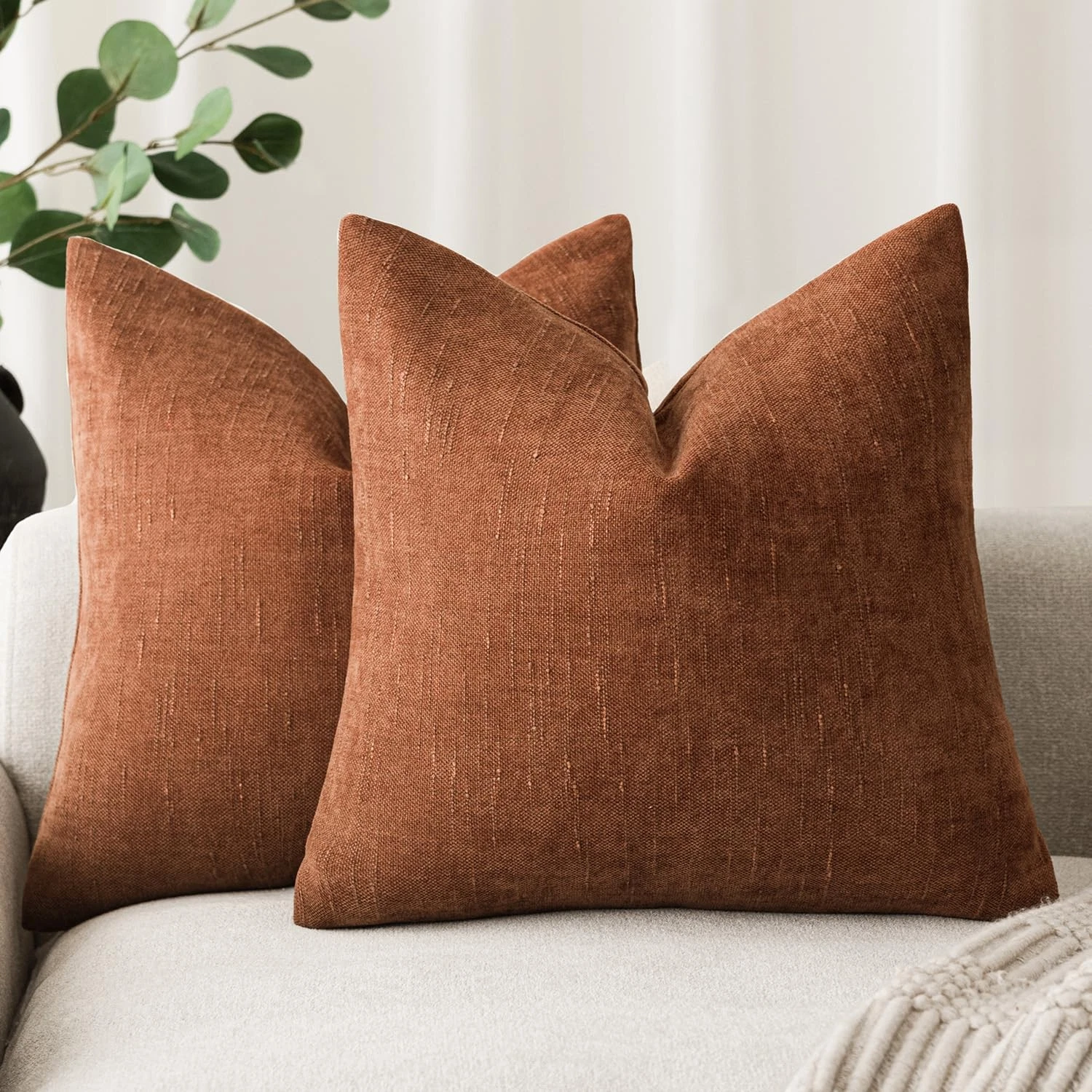 Pack of 2 Soft Textured Throw Decorative Pillow Covers Square Accent Solid Cu...