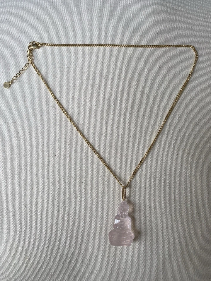 Rose Quartz Buddha Necklace with 14kt Gold and Diamonds - Image 4 of 4